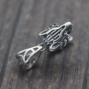 1PC Sterling Silver Wolf Pinch Bail,Silver Charm Pendant Holder,Wolf Head Pinch Bail Connector,Pendant Clasp