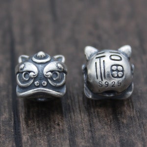 1PC-Sterling Silver Lion Bead,Chinese Lion Dance,Lion Spacer Bead,Animal Bead,Zoo