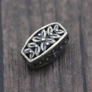 1PC Sterling Silver Leaf Bead,Silver Hollow Leaf Barrel Bead Tube Bead