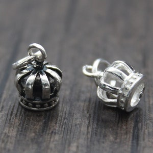 1PC encanto de la corona de plata de ley, colgante de la corona de plata de ley, corona 3D de plata, pulsera y encanto del collar
