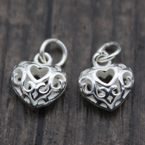 2 Sterling Silver Heart Charms,10mm Silver Love Charms,Hollow Love Heart Charms,Silver Love Charms