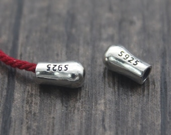 2 Sterling Silver Cord End Caps,2mm Leather Cord End Caps,Silver End Caps