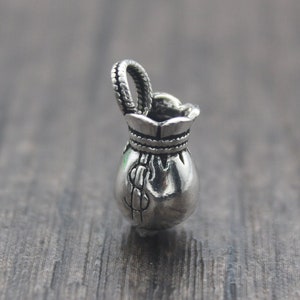1 ciondolo in argento sterling a forma di sacchetto di denaro, ciondolo in argento con buona fortuna, ciondolo portafortuna, ciondolo per braccialetto