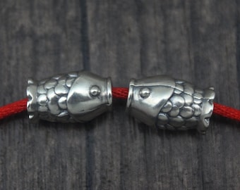 1PC Sterling Silver Fish Tube Bead,8x12mm Silver Fish Bead,Fish Spacer Bead