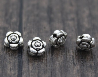 4pcs-5mm Sterling Silver Flower Beads,Silver Flat Flower Spacer Beads,Flower Beads Spacer