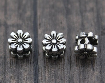 2 Sterling Silver Flower Beads,6mm Silver Flower Spacer Beads,Flower Bead Spacers,Double Sided Flower Beads
