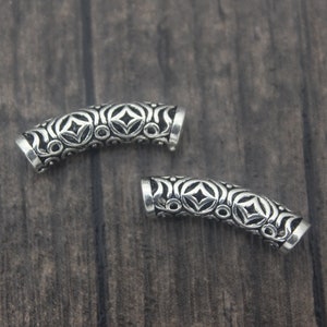2 Sterling Silver Coin Tube Beads,Good Fortune,Silver Curved Tube Beads,Silver Hollow Tubes