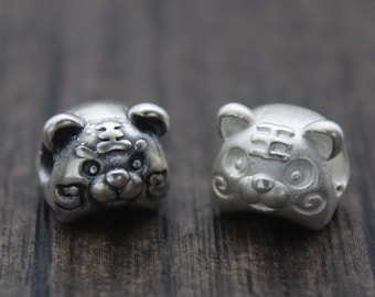 1PC Sterling Silver Tiger Bead,Silver 3D Tiger Spacer Bead,Chinese Zodiac Bead,Happiness,Happy New Year 2022,Year of the Tiger 2022