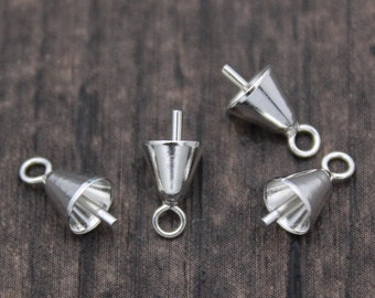 4 Sterling Silver Bead Caps with Peg for Top Drilled Beads,4.5mm Silver Peg Bead Caps for Half Drilled Pearls and Beads