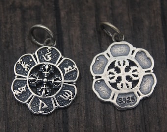 1PC-14MM Sterling Silver Double Dorje Charm Pendant,Tibetan OM Mantra,Buddhist Vajra Dorje Cross Charm Pendant