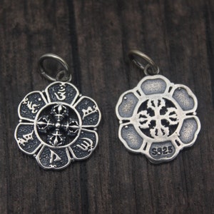 1PC-14MM Sterling Silver Double Dorje Charm Pendant,Tibetan OM Mantra,Buddhist Vajra Dorje Cross Charm Pendant