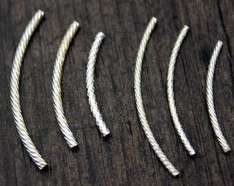 10 pcs- Sterling Silver Tube Bead,silver curved twisted tube bead,Silver spacer tube,tube spacers