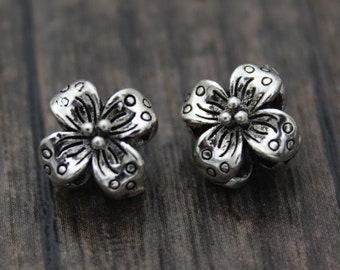 2 Sterling Silver Flower Beads,8.5mm Silver Flower Spacer Beads,Silver Flower Beads,Flower Beads Spacer