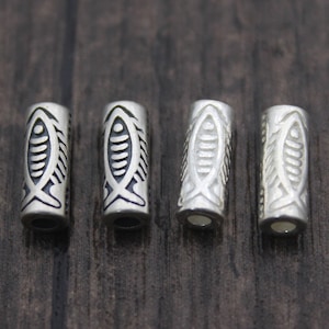 2 Sterling Silver Fish Tube Beads,4x11 mm Silver Fish Beads,Silver Fish Barrel Beads