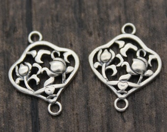 2 Sterling Silver Flower Connectors,Rose Floral Links,Silver Connector Charms for Earrings for Bracelet and Necklace