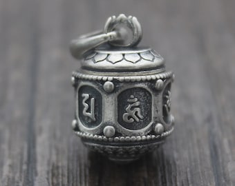 1 caja de oración de plata esterlina con mantra tibetano Om, colgante de caja de plata con Om Mani Padme Hum, caja de deseos