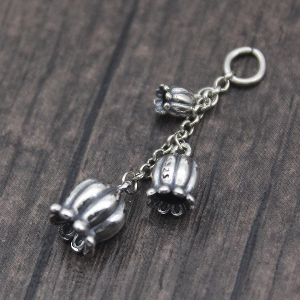 1 abalorio de flor de plata esterlina, abalorio de flor de tulipán de plata, abalorio de borla de flor de plata para pendientes y collares.