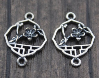 2 Sterling Silver Flower Connectors,Floral Links,Silver Flower Connector Charms for Earrings for Bracelet and Necklace