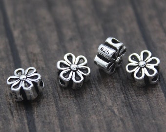 4pcs-6mm Sterling Silver Flower Beads,Silver Flower Spacer Beads,Flower Beads Spacer