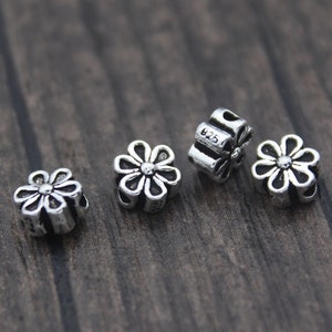 4pcs-6mm Sterling Silver Flower Beads,Silver Flower Spacer Beads,Flower Beads Spacer image 1