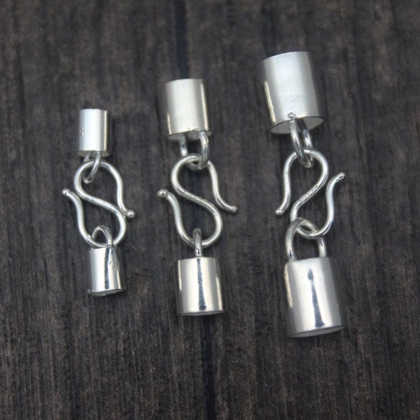 3MM 4MM 5MM Sterling Silver Cord Ends,Sterling Silver End Caps,Leather Cord End Cap,Silver Hook Clasp for Leather Cord