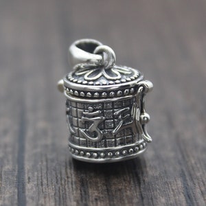 1PC Sterling Silver Prayer Box with Tibetan OM Mantra,Wish Box,Locket Pendant