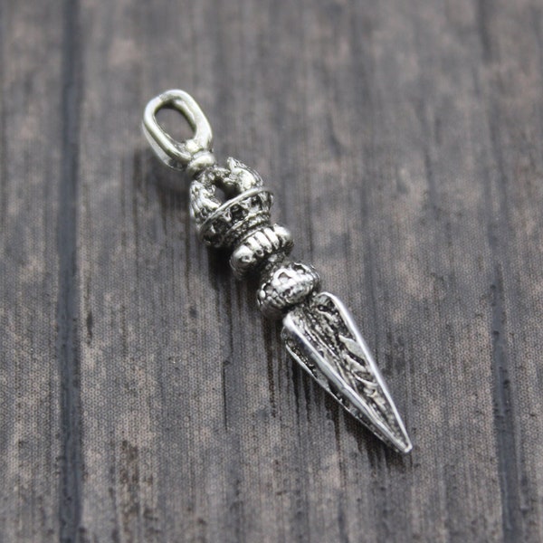 1PC Sterling Silver Phurba Dagger Charm,Sterling Silver Dorje Vajra Phurba Dagger Charm,Silver Dagger Charm