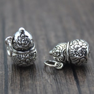 1 breloque gourde lotus en argent sterling, breloque gourde fleur en argent, breloque gourde creuse, breloque gourde bonne fortune