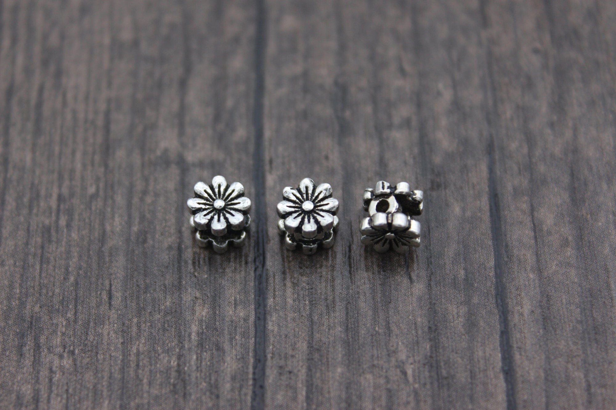 4x OXIDIZED STERLING SILVER FLOWER RONDELLE SPACER BEAD 6mm #3012 