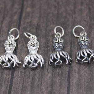 2 Sterling Silver Octopus Charms,Silver Squid Charms,Sea Ocean Charms,Beach Bracelet Charms
