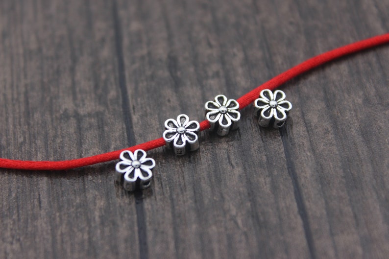 4pcs-6mm Sterling Silver Flower Beads,Silver Flower Spacer Beads,Flower Beads Spacer image 2