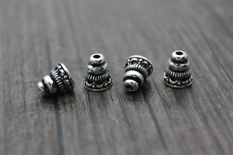 4 Sterling Silver Bead Caps,8x9mm Silver Tassel Bead Caps,Cone Bead Caps,Silver Bead Cones