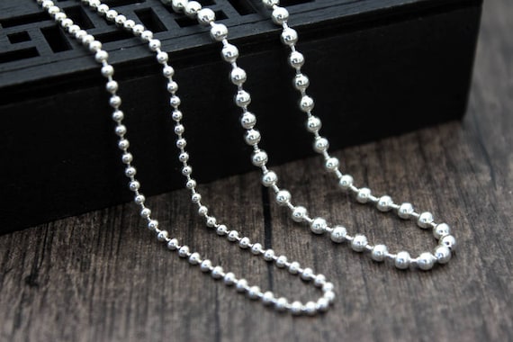 2mm Sterling Silver Bead Ball Chain Bracelet or Necklace 20 / Shiny Silver
