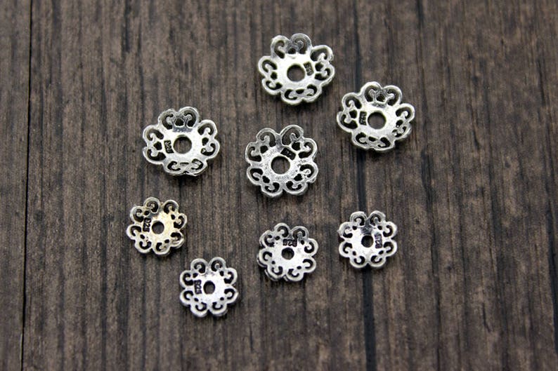 10 Sterling Silver Bead Caps,6mm 8mm 10mm for selection,Sterling Silver Flower Bead Caps