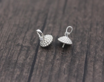 2 copriperline a forma di pigna in argento sterling con piolo per perline forate nella parte superiore, per perle e perline forate a metà, copriperline con piolo in argento da 7,5 mm