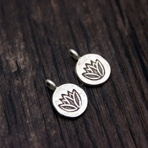2 Karen hill tribe Sterling silver Lotus charm, OM charm, lotus flower charm,Lotus Flower Tag, om pendant, yoga charm, yoga jewelry image 4