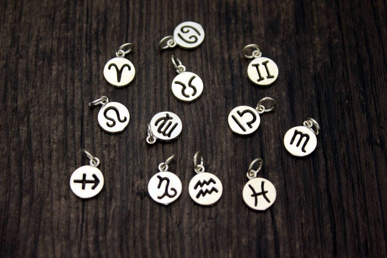 Sterling Silver Zodiac Charm,Personalized Gift,Zodiac Symbol Charm,Birthday Charms,Zodiac Round Disc,Add On Charm