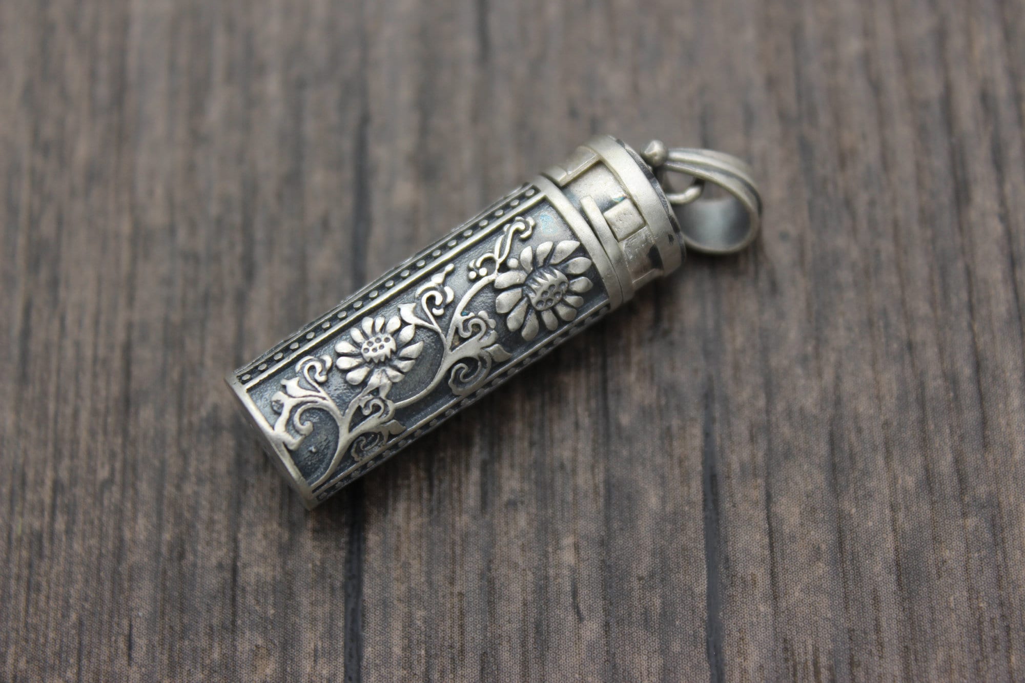 1PC Sterling Silver Flower Prayer Box,Silver Prayer Box,Silver Flower Locket Pendant,Box Pendant,Wish Box
