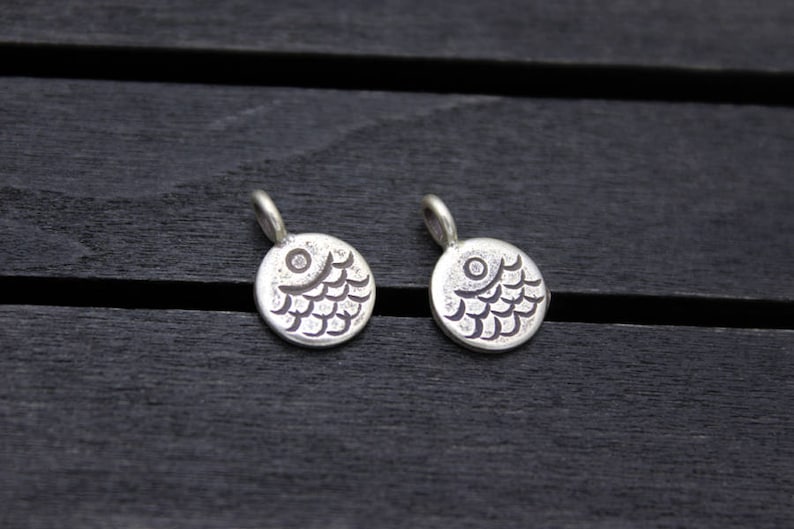 2 Karen Hill Tribe Sterling Silver Fish Charms,Silver Fish Charms,Silver Fish Round Tags