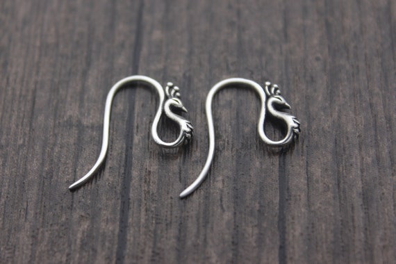 1 Pair Sterling Silver Peacock Ear Hooks,Silver Bird Earring Hooks,Silver Hook Earrings,Earring Findings