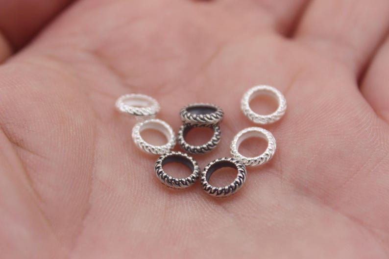 Snake Skin Pattern Rings 4pcs Sterling Silver Snake Skin Pattern Ring Beads,7.5mm Silver ...
