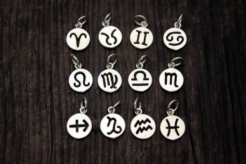 Sterling Silver Zodiac Charm,Personalized Gift,Zodiac Symbol Charm,Birthday Charms,Zodiac Round Disc,Add On Charm