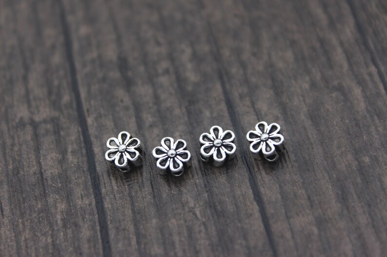 4pcs-6mm Sterling Silver Flower Beads,Silver Flower Spacer Beads,Flower Beads Spacer image 3