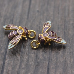2 Sterling Silber Bienen Charms mit Farbe Emaille, Chinesischer Cloisonne, Vergoldet, Hummel, Honigbiene, Queen Bee Charms