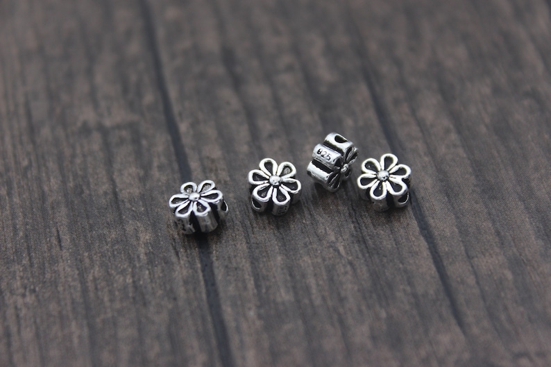 4pcs-6mm Sterling Silver Flower Beads,Silver Flower Spacer Beads,Flower Beads Spacer image 1