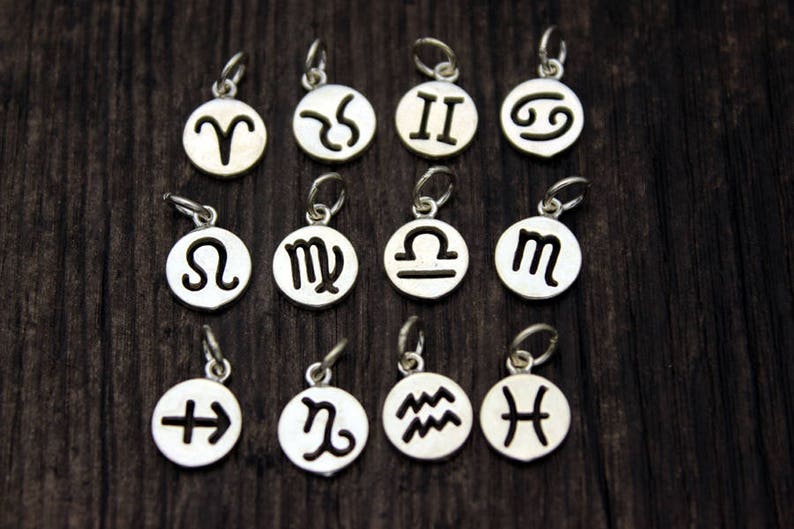 Sterling Silver Zodiac Charm,Personalized Gift,Zodiac Symbol Charm,Birthday Charms,Zodiac Round Disc,Add On Charm