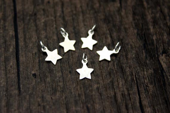10 Sterling Silver Star Charms,Tiny Pentagram Charms,Five-pointed Star Charms,Bracelet Charms