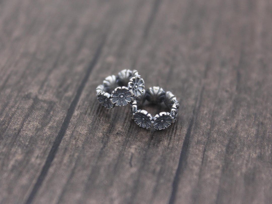 2 Sterling Silver Daisy Flower Rondelle Beads,9.5mm Silver Flower Ring ...