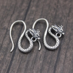 1 paire de crochets d&#39;oreilles dragon en argent sterling, crochets de boucles d&#39;oreilles tête de dragon en argent, crochets d&#39;oreilles en argent, accessoires de boucles d&#39;oreilles