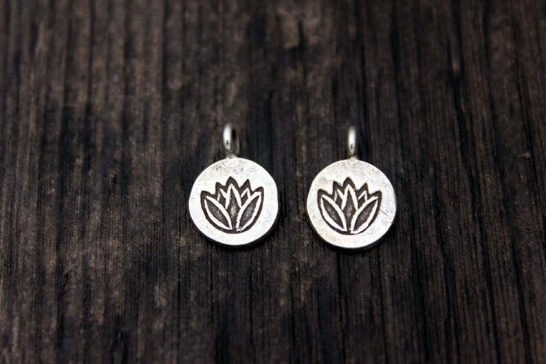 2 Karen hill tribe Sterling silver Lotus charm, OM charm, lotus flower charm,Lotus Flower Tag, om pendant, yoga charm, yoga jewelry image 1